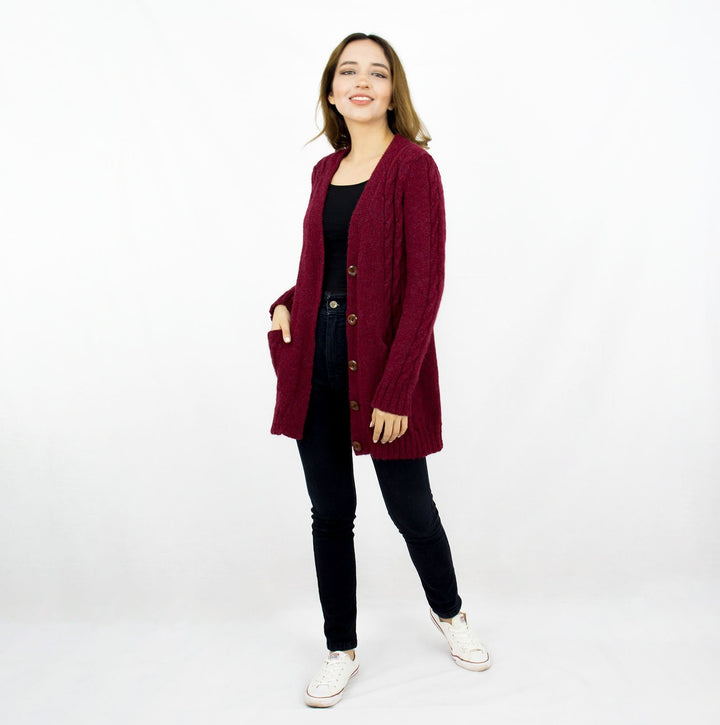 alpaca wool blend cable cardigan pocket