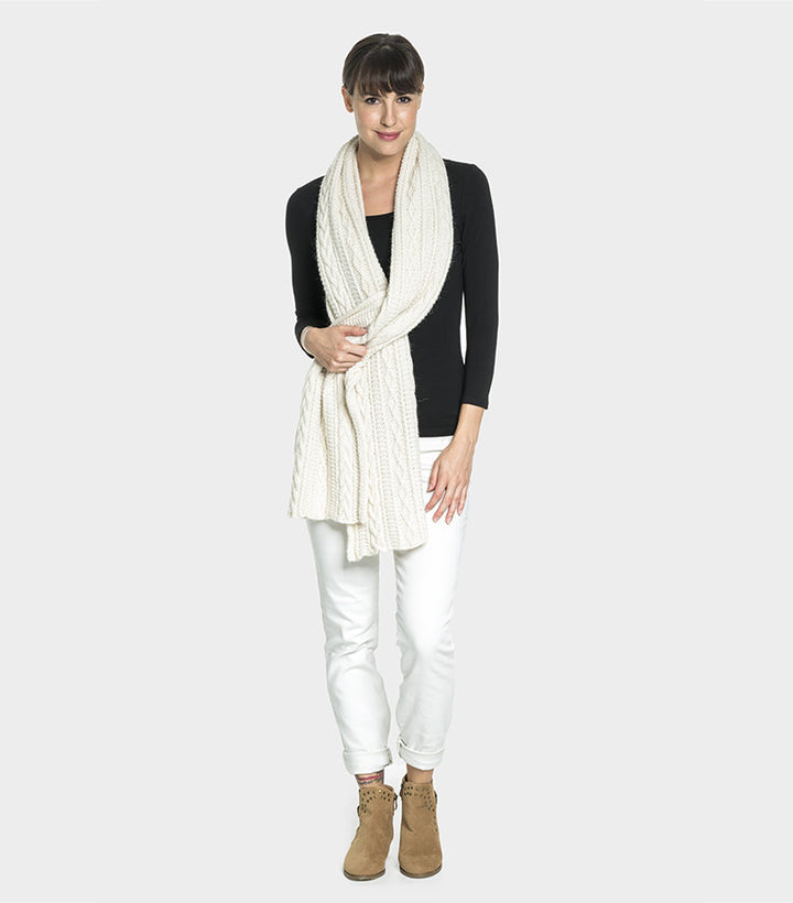 Alpaca Wool | Alpaca Scarf | Braids and Diamond Cable Scarf Patterns - ivory scarf