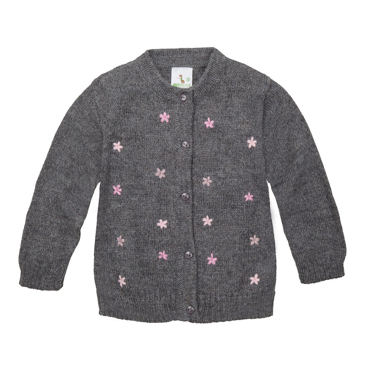 Handmade Artisan Alpaca Wool | Organic Cotton | Girls Cardigan in Grey