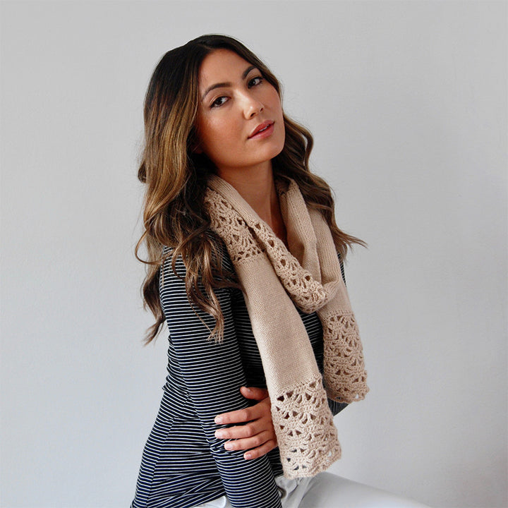 Alpaca Scarf | Alpaca Wool | Ladies Scarves | Organic Cotton - Model Wearing Scarf