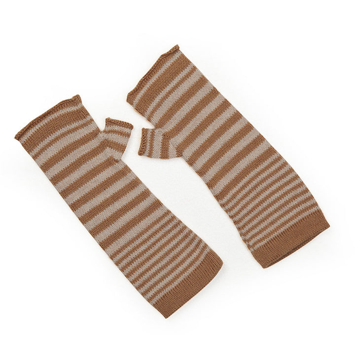 Striped Fingerless Gloves | Handwoven Alpaca Wool - Brown