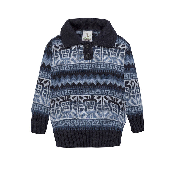 Alpaca Wool | Boy Jumper with Ethnic Sol Pattern | Kids Clothing - front