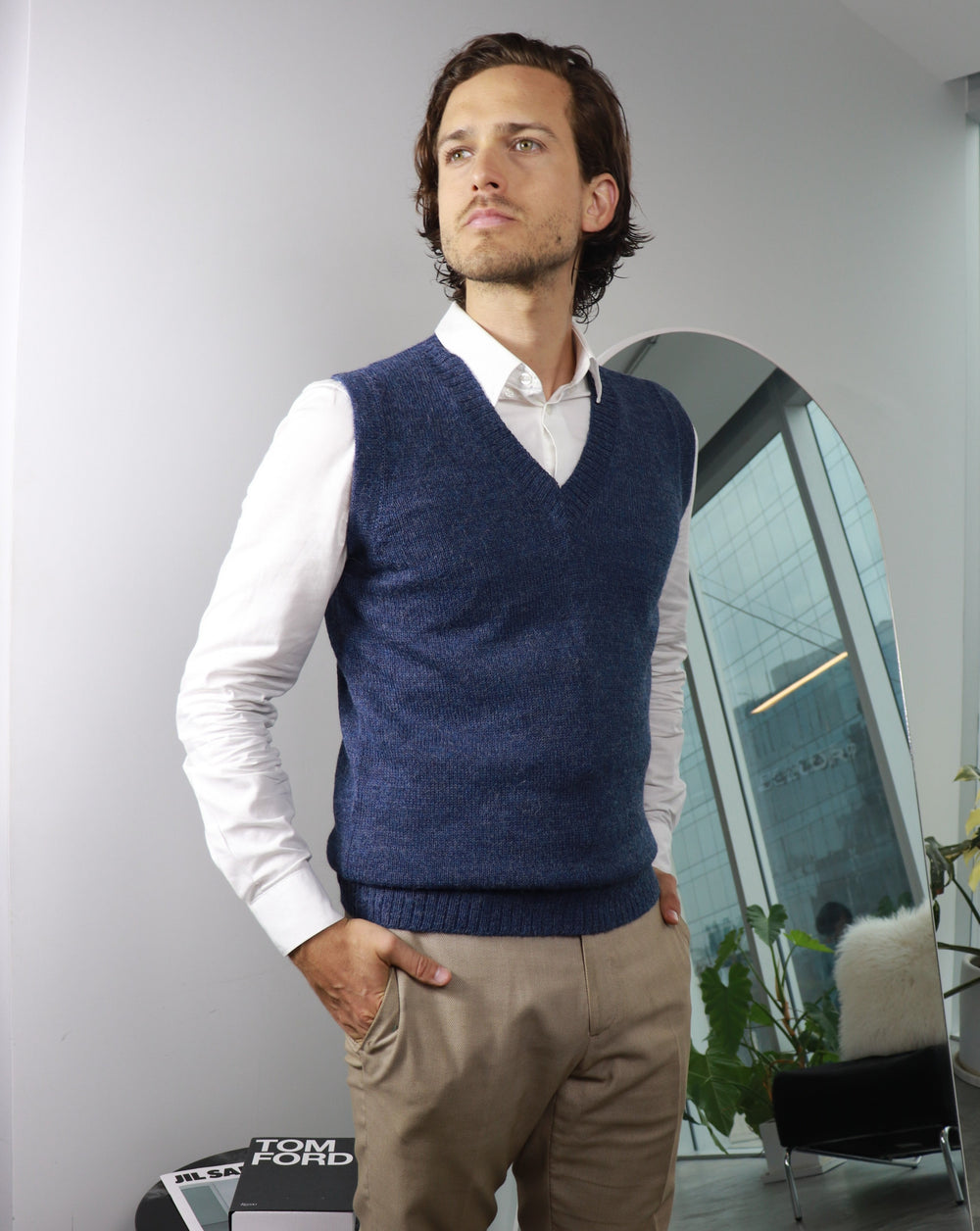 Alpaca Wool Vest in Navy