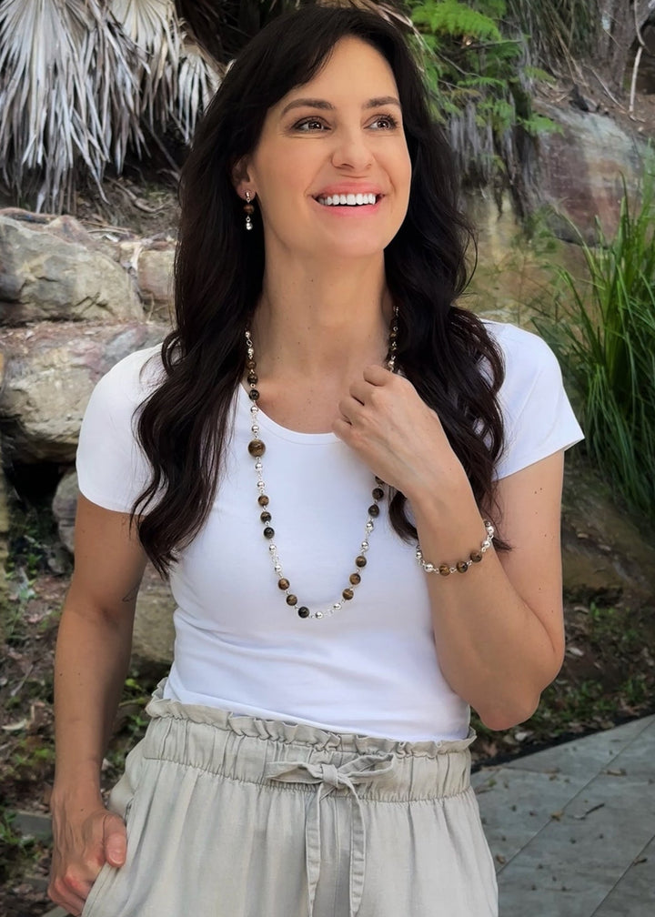 Sterling Silver Eye Tiger Beaded Necklace