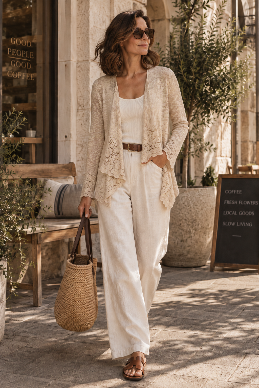 Organic Cotton Blend Lace Open Cardigan