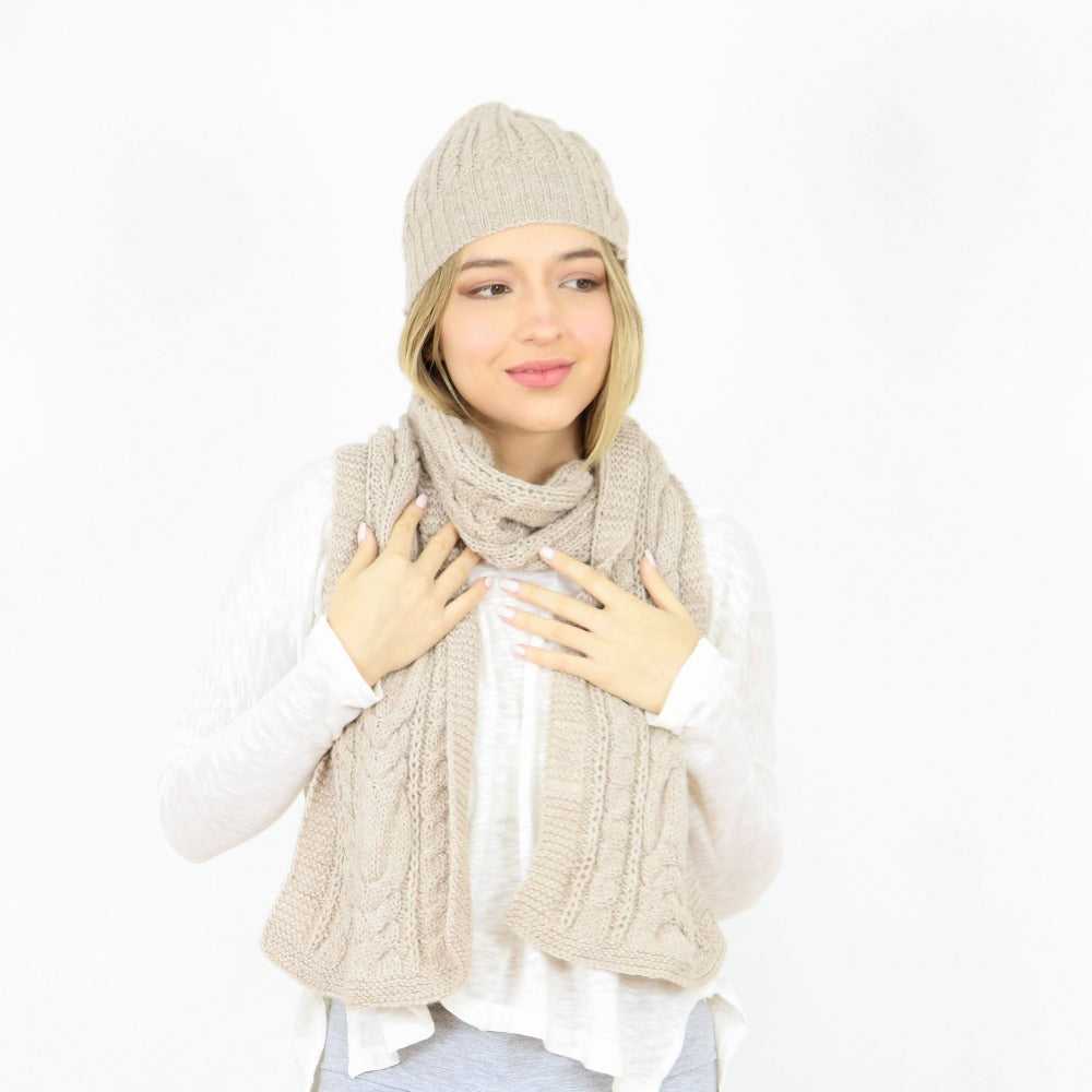 Alpaca Handknitted Cables Beanie and Scarf Set