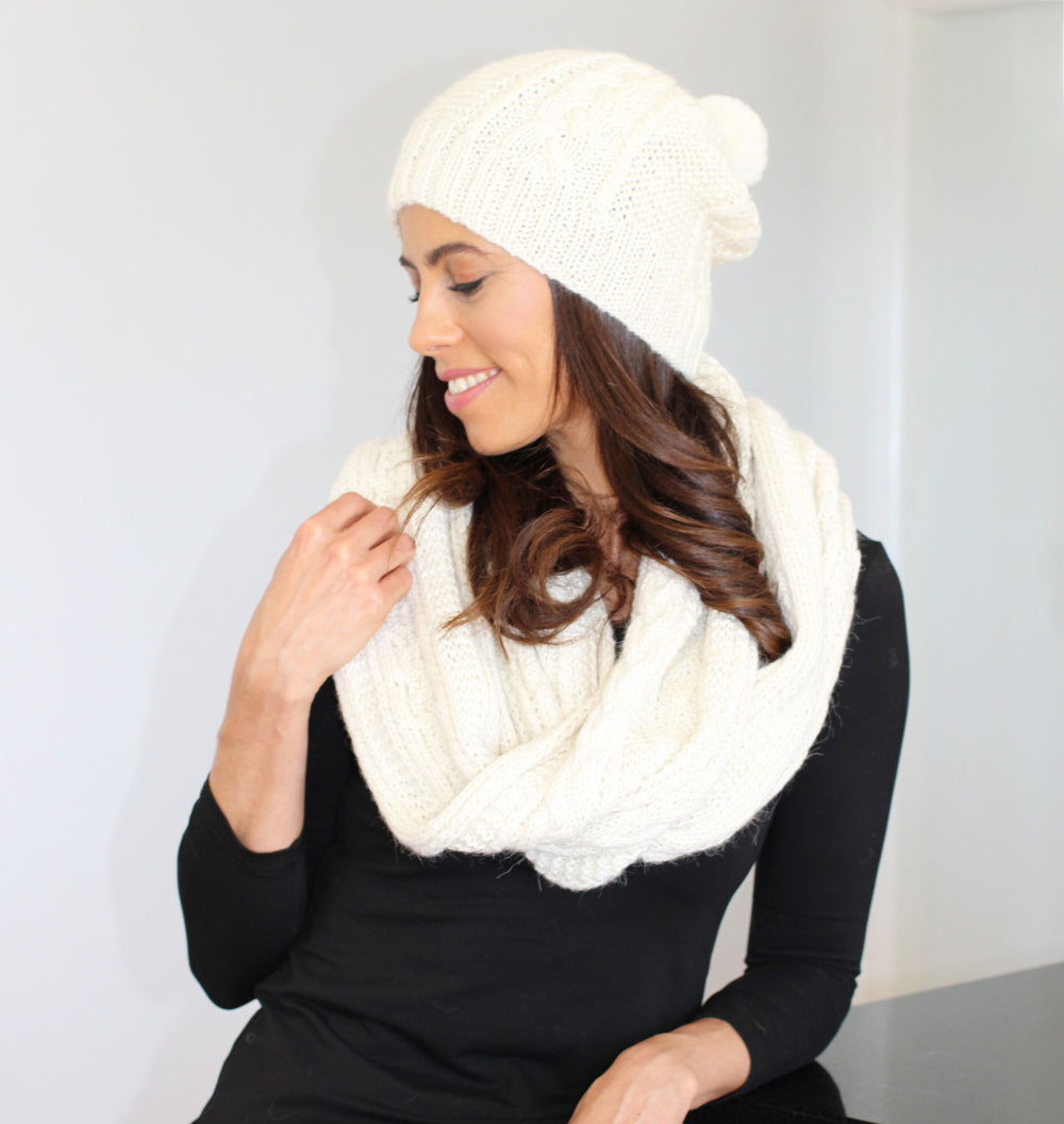 Pompom Beanie | Alpaca Wool | Beanies for Women | Organic Cotton - beanie with scarf