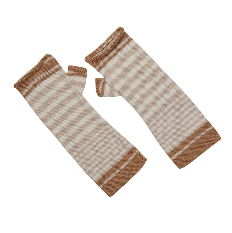 Striped Fingerless Gloves | Handwoven Alpaca Wool -Light Brown