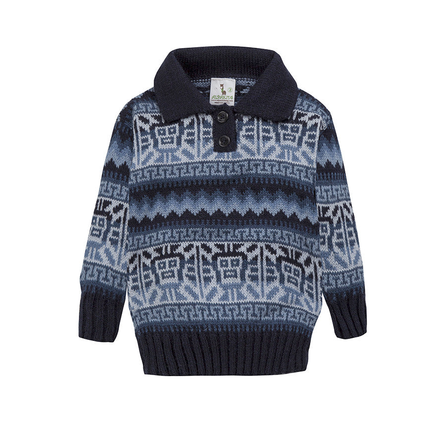 Alpaca Wool | Boy Jumper with Ethnic Sol Pattern | Kids Clothing - front