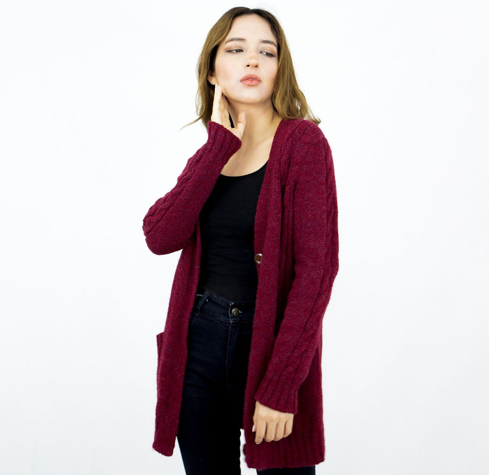 alpaca wool blend pockets cable cardigan