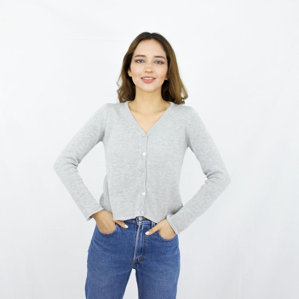 organic cotton v neck cropped cardigan