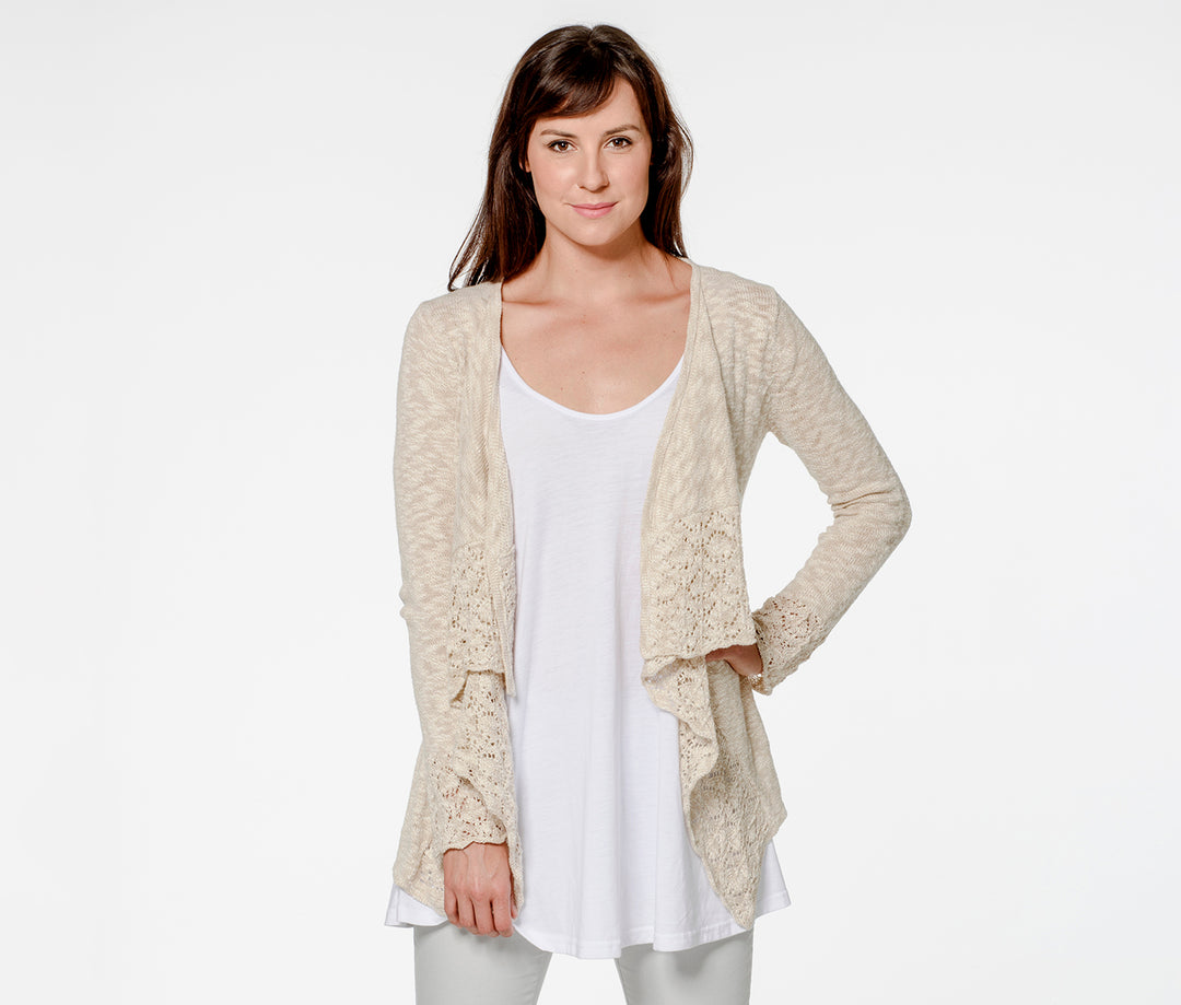 Organic Cotton Blend Lace Open Cardigan