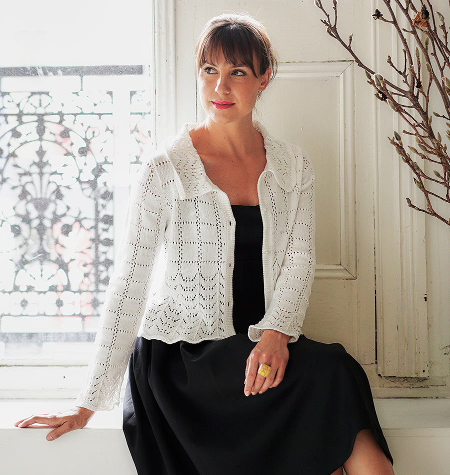 White Organic Cotton Cardigan | Cardigan for Women | Organic Clothing - Model